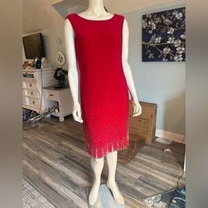 Betsy & Adam Red Beaded Midi Dress sz 14